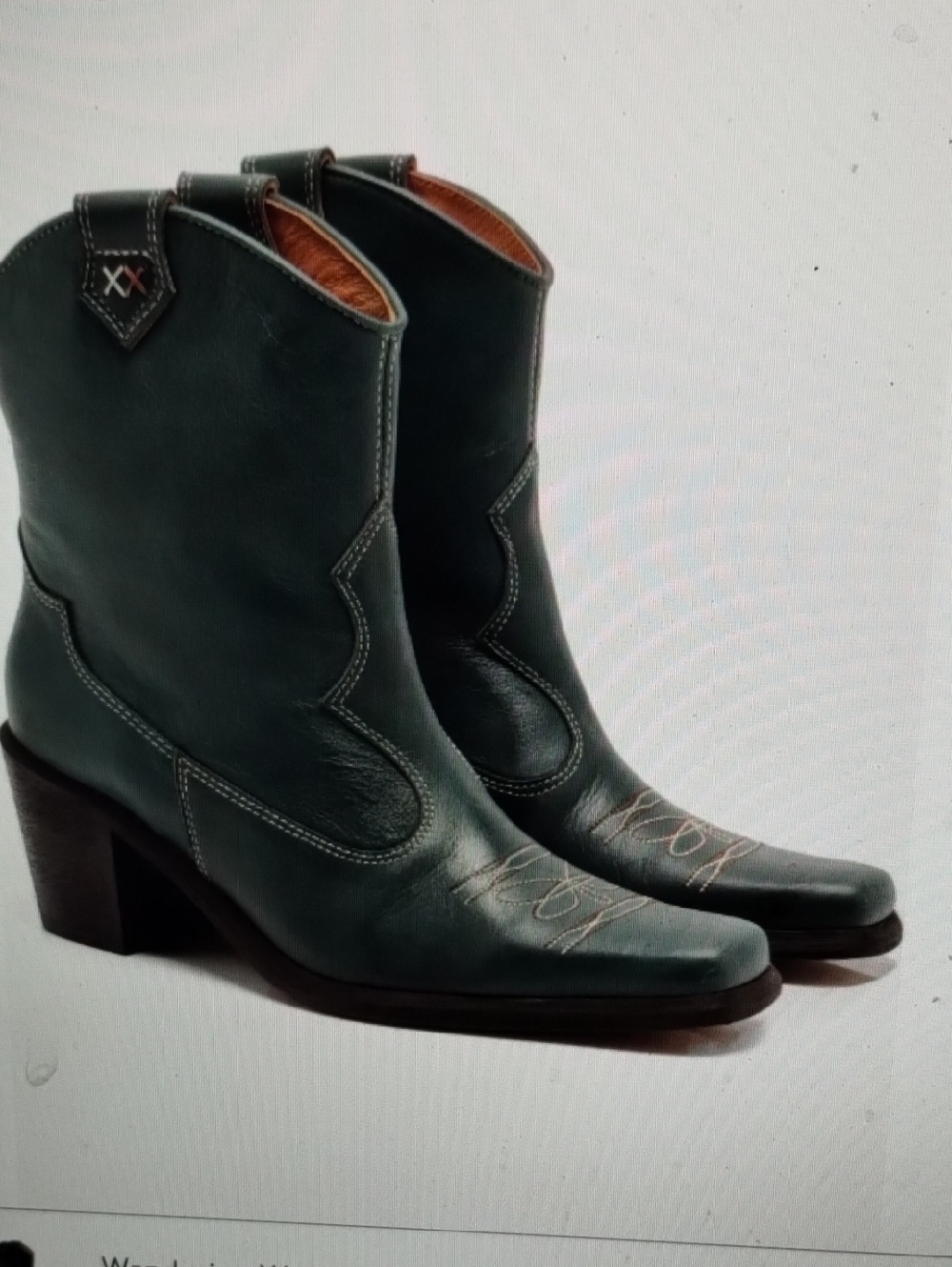Free People Wandering Western Cowboy Boots Green Leather 7 Like New